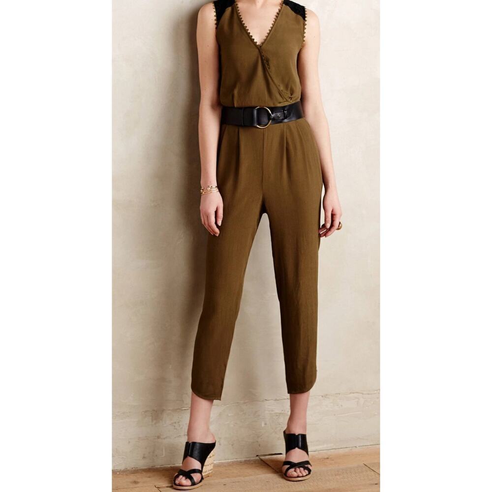 Leifsdottir by Anthropologie Olive Green Wrap Jumpsuit Size 0P